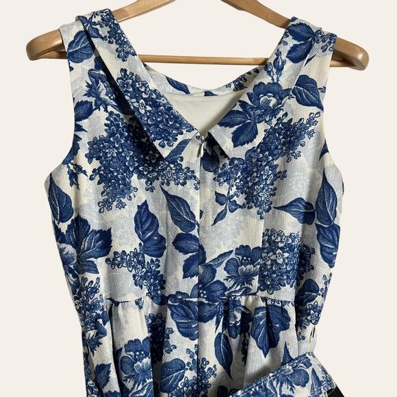 Donna Ricco New York Blue Floral Print Tie Waist A-Line Pleated Midi Dress Sz 6 - Picture 9 of 11